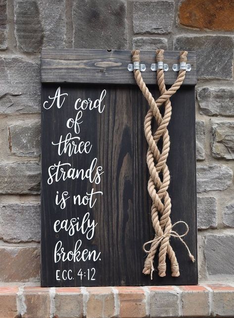 Ecclesiastes 4 12, Journaling Scripture, Board Crafts, Cord Of Three Strands, Painted Home Decor, Awesome God, Beach Ceremony, Black Walnut Wood, Wedding Beach