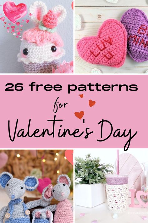 Valentine's Day Crochet, Crochet Valentine Patterns, Crochet Heart Pattern, Valentines Patterns, Valentines Crochet, Crochet Simple, Holiday Crochet, Free Valentine, Crochet Flower Patterns