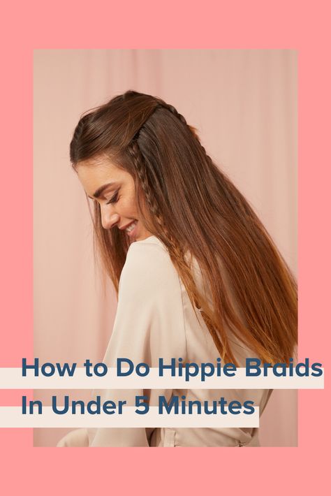 Who doesn't love a quick and easy hairstyle?! Try this hippie braids when you're pressed for time, or just not quite sure what to do with your hair! Hippie Hairstyles 70s, 70s Hippie Hair, Braided Hairstyle Tutorial, Hippie Braids, 5 Minute Hairstyles, Braided Hair Tutorial, 70s Hair, Braided Hairstyle, Hippie Hair