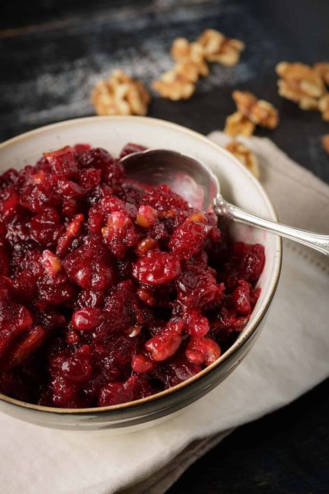 Our all time favorite Homemade Cranberry Sauce recipe with walnuts and a splash of Grand Marnier, has just the right combination of sweet and tart to round out any holiday meal. Jellied Cranberry Sauce Recipes, Cranberry Sauce Recipes, Slow Cooker Turkey Soup, Cranberry Hibiscus, Recipes Only, Smoked Turkey Legs, Jellied Cranberry Sauce, Sweet Potato Kale, Cranberry Relish