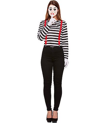 Blue Banana Women's Mime Costume (Black/White) Prisoner Fancy Dress, Cowboy Costume Mens, Red Braces, Mime Costume, Orange Costume, Fancy Dress Womens, Ladies Fancy Dress, Holiday Kids, Cowboy Costume