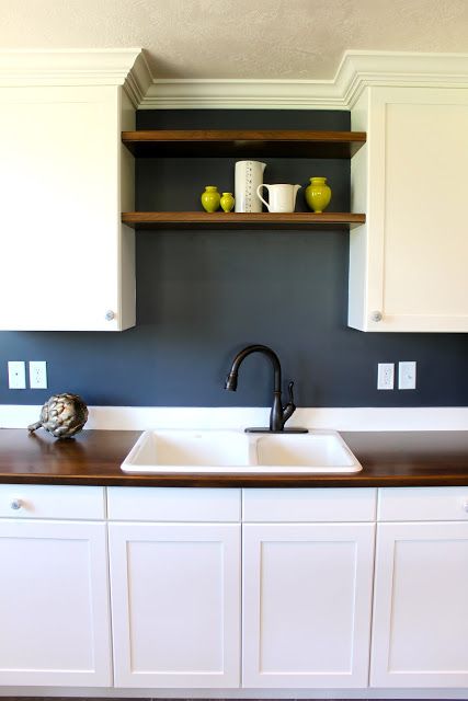 hale-navy-kitchenette-transformation...love the white rustic wood accents and navy walls Kitchen Mcgee, Studio Mcgee Paint Colors, Laundry Storage Ideas, Kitchen With White Cabinets, Laundry Room Storage Ideas, Navy Kitchen, Hale Navy, Navy Walls, Room Storage Ideas