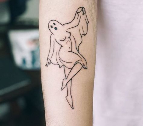 BOO-st your individuality: choose 1 from 50+ unique ghost tattoo ideas & familiarize yourself with their secret 🤫 meanings. Disclaimer: just don't be scared 🤪. Ghost Woman Tattoo, Ghost Lady Tattoo, Pin Up Ghost Tattoo, Ghost Tattoo Stencil, Pinup Ghost Tattoo, Ghost Girl Tattoo, Funny Ghost Tattoo, Ghost Pinup Tattoo, Vaporwave Tattoo