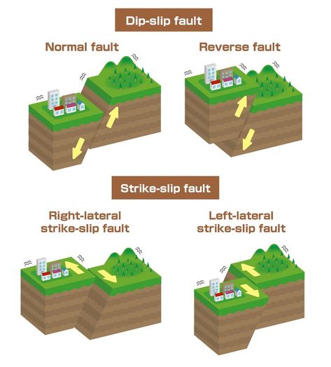 Type of Earthquake faults Earth Science Classroom, Geology Lessons, Earth Science Projects, Basic Geography, Science Drawing, Earth Science Lessons, Advertisement Illustration, The World Map, Geography Map