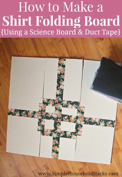 How to make a shirt folding board using a tri-fold science board and duct tape. Diy Shirt Folding Board, Drawers Organization, Clothes Folding Board, Konmari Organizing, Shirt Folding Board, Diy Thrift Store Crafts, T Shirt Folding, Fold Clothes, Make A Shirt