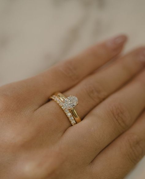 Simple Ring With Wedding Band, Modern Vintage Wedding Rings, Wedding Band With Gold Engagement Ring, Womens Wedding Bands With Oval Engagement Ring, Oval Diamond And Wedding Band, Tiffany Engagement Ring With Wedding Band, Yellow Gold Engagement Ring And Wedding Band, Yellow Gold Wedding Band With Oval Engagement Ring, Wedding Rings Layered