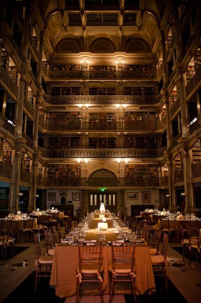 Library Reception, John Hopkins University, George Peabody Library, Peabody Library, Early Spring Wedding, Enchanted Garden Wedding, Library Wedding, Real Weddings Photos, Cute Wedding Ideas