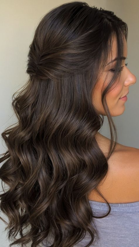 Discover stunning homecoming hairstyles for all hair lengths - medium easy short long half up half down updos straight hair shoulder length more Whether you have straight curly simple or black hair find the perfect hairstyle for your special occasion Simple Wedding Down Hairstyles, Quince Hairstyles For Guest, Wedding Hair Thick Long, Hairstyles For A Banquet, Wedding Hair Down Black Hair, Hairstyles For Medium Length Hair For Prom, Half Up Half Down Hair Bridesmaid Medium, Homecoming Straight Hairstyles, Wedding Hairstyles For Long Hair Elegant