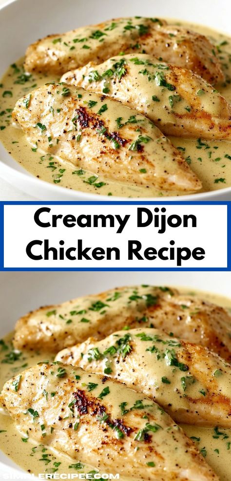 Looking for a delicious dinner idea? This Creamy Dijon Chicken is a flavorful dish that combines tender chicken with a rich mustard sauce, making it a family-friendly favorite perfect for any weeknight meal. Creamy Dijon Chicken, Juicy Chicken Breast Recipes, Dijon Mustard Chicken, Dijon Chicken Recipes, Dijon Mustard Sauce, Creamy Dijon, Mustard Chicken Recipes, Delicious Chicken Breast Recipes, Dijon Chicken