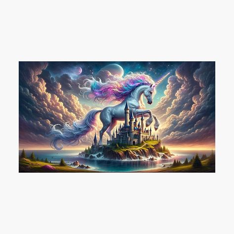 Get my art printed on awesome products. Support me at Redbubble #RBandME: https://www.redbubble.com/i/photographic-print/Enchanted-Realm-The-Majestic-Unicorn-on-Castle-Island-by-Cris888/155972347.6Q0TX?asc=u Unicorn Island, Castle Island, Spirit Stallion, Majestic Unicorn, Printed Art, Art Unique, Photo Accessories, Unique Products, Photography Backdrop