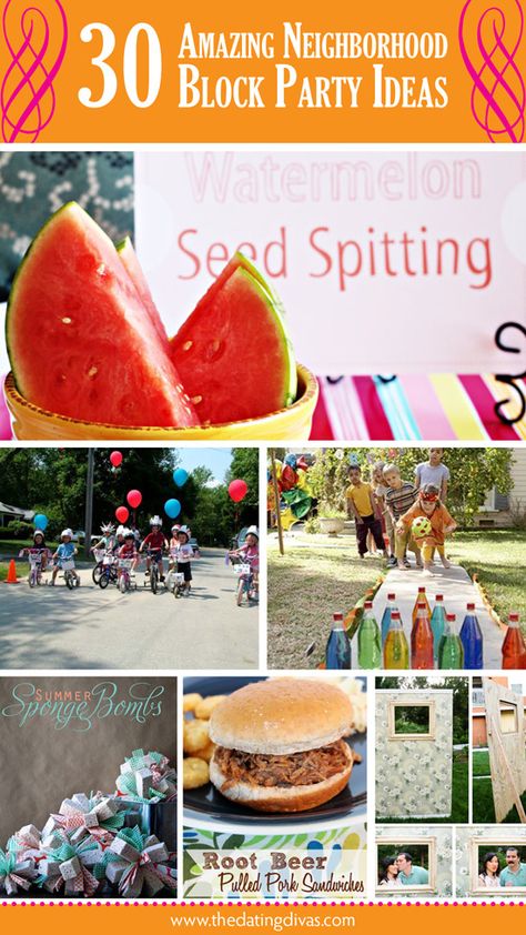 30 amazing ways to plan the PERFECT neighborhood party to build memories and friendships! www.TheDatingDivas.com #blockparty #neighborhood #partyideas Block Party Entertainment Ideas, Block Party Theme Ideas, Community Block Party Ideas, Community Pool Party Ideas, Community Party Ideas, Summer Block Party Ideas, National Night Out Ideas, Neighborhood Block Party Ideas, Neighborhood Christmas Party