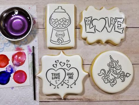 How to Make Valentine Paint-Your-Own Cookies – The Flour Box Valentine Cookies Decorated, Cookie Stand, Christmas Shortbread, How To Make Icing, Edible Paint, Cookie Kit, Paint Cookies, Icing Colors, Frozen Cookies