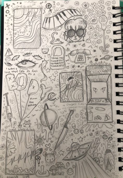 What To Draw In A Sketchbook Art Journals, Nature Drawing Aesthetic, Doodle Pages Sketchbooks, Book Art Drawing Sketchbook Pages, Demon Doodle, Demon Sketch, Doodle Page, Lemon Demon, Notebook Drawing