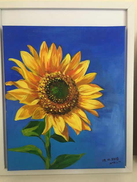 Acrylic Paint Sunflowers, Simple Sunflower Painting, Acrylic Sunflower Painting, Sunflower Painting Acrylic, Sunflower Acrylic Painting, Sunflower Paintings, Sunflower Artwork, Flower Mural, Butterfly Art Painting