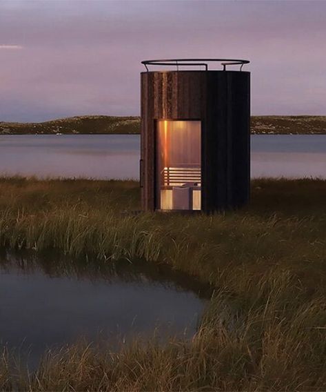 curved LUMIPOD sauna combines well-being + reconnection with nature Sauna Architecture, Round Sauna, Outside Sauna, Sauna Cabin, Sauna House, Finnish Sauna, Timber Structure, Wooden Cabins, A Frame Cabin