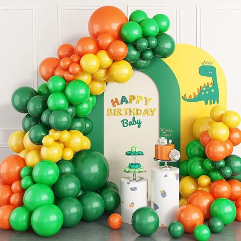 Green and Oange Balloon Arch Kit, Dinosaur Theme Balloon Garland Kit Birthday Balloons 5 10 18 inch Green Orange Yellow Latex Balloons for Baby Shower Decorations Bachelorette Graduation Party Balloons For Baby Shower, Forest Theme Party, Balloon Arch Kit, Decoration Balloon, Orange Balloons, Birthday Decorations Kids, Yellow Balloons, Dinosaur Theme Party, Happy Birthday Baby