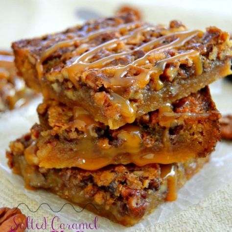 Salted Caramel Pecan Pie Bars {Nutty Desserts Week!!} - Print Salted Caramel Pecan Pie, Thanksgiving Desert, Gooey Pecan Pie, Brown Sugar Caramel, Caramel Pecan Pie, Caramel Filling, Pecan Pie Bars, Enjoy Your Meal, Roasted Pecans