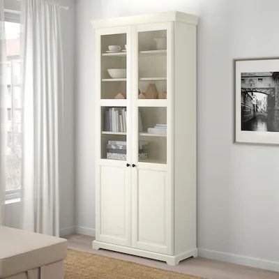 Bookshelf Doors, Ikea Liatorp, Sliding Door Bookcase, Ikea Bookshelf, Bookshelf Door, Bookcase With Glass Doors, Ikea Bookshelves, Frosted Glass Door, Internal Door