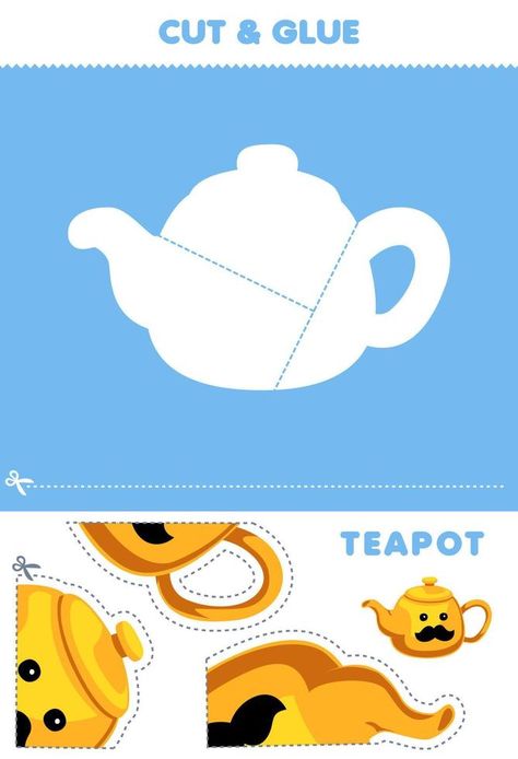 Education game for children cut and glue puzzle of cute cartoon teapot picture printable tool worksheet Cartoon Puzzle, Cut And Glue, Game For Children, Games For Kids, Youtube Channel, Cute Cartoon, Glue, Tea Pots, Vector Free