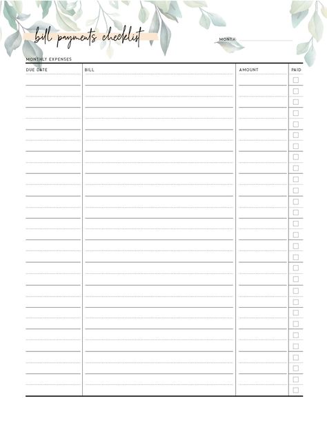 The Bill Payment Checklist Template is a great way of logging and organizing your monthly bills. The free bill payment tracker printable will allow you to see the bills you have every month and how much you spend. It's great for organizing your finances. #billtrackerprintable #billtrackertemplate #billtrackerfree #billpaymentstracker #budgetingfinancessavingmoney #budgeting101 #budgetplanner Bill Schedule Printable, Monthly Bills Checklist, Bill Binder Printables Free, Bill Template Monthly Budget, Monthly Bill Planner Printable Free, Bills Planner Template, Monthly Bills Tracker, Bills Template Free Printables, Bill Chart Free Printables