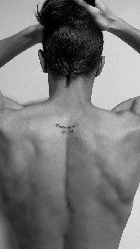 Minimal Back Tattoo For Men, Est 2001 Tattoo, Ense Dövmeleri Erkek, Text Tattoo Men, Tattoos For Guys Unique, Tattoo Aesthetic Men, Minimal Tattoo Men, V Line Tattoos For Guys, Back Tattoos For Guys Upper