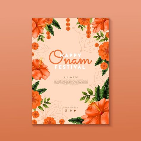 Onam Festival, Vertical Poster, Vector Hand, Poster Template, Graphic Resources, Vector Free, Hand Painted, Book Cover