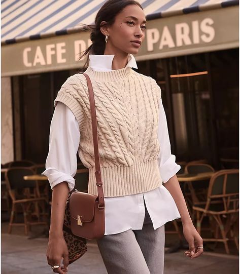 Best Sellers | Loft White Knit Vest Outfits For Women, Herringbone Sweater Outfit, Button Up And Sweater Outfit, Button Sweater Vest Outfit, Sweater Vest Outfit Women Winter, Womens Sweater Vest Outfit, Oatmeal Sweater Outfit, Cream Sweater Vest Outfit, Blouse Under Sweater