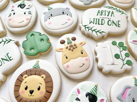 Wild One Cookies Decorated, Wild One Sugar Cookies, Wild One Cookies, Cookie Board, Safari Cookies, Animal Jungle, Cookie Favors, Animal Cake, Fancy Cookies