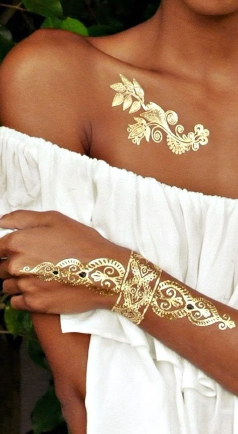 Gold Tattoos, Gold Henna, Metallic Tattoo, Metallic Tattoo Temporary, Tato Henna, Gold Tattoo, White Henna, Metal Tattoo, Flash Tattoos