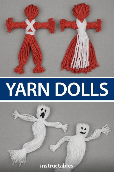 Easy Yarn Dolls, How To Make A Poppet, How To Make A Yarn Doll, Halloween Crafts With Yarn, Yarn Crafts Halloween, Yarn Kids Crafts, What To Make With Yarn, Yarn Dolls How To Make, Diy Yarn Dolls How To Make