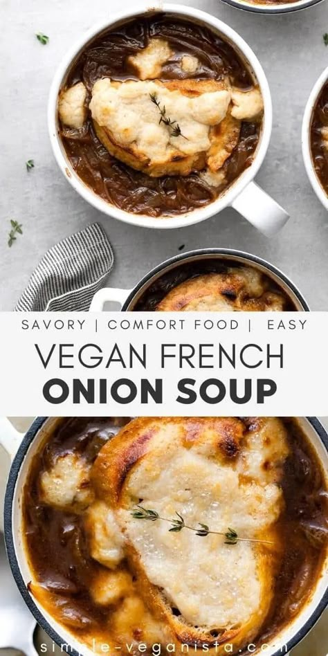 Onion Soup Easy, Starter Soup, Vegan French Onion Soup, Simple Veganista, Onion Soup Recipe, Vegan French, Recipe Soup, Vegan Wine, French Onion Soup Recipe