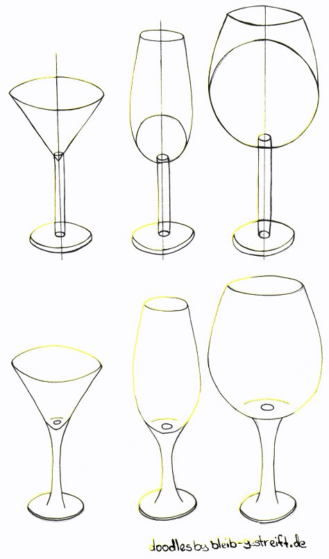 Gegenstände zeichnen Gläser How To Draw Wine Glasses, Wine Glass Sketch, Wine Glass Drawing, Glass Drawing, Geometric Shapes Drawing, Basic Sketching, Architecture Drawing Sketchbooks, Isometric Drawing, Art Basics