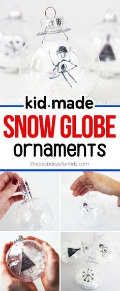 These kid made DIY Snow Globe Ornaments are the perfect Christmas craft! Easy to make and great for kids to give as gifts. #christmas #snowglobes #diysnowglobes #Christmaskidscraft via @bestideaskids Diy Snow Globe Ornaments, Diy Snow, Diy Snow Globe, Globe Ornament, Diy Gifts For Kids, Preschool Christmas, Crafts For Kids To Make, Fun Crafts For Kids, Fun Activities For Kids