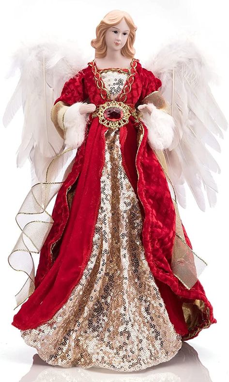 Christmas Angel Doll, Angel Dolls, Red And Gold Christmas Tree, Christmas Tree Angel, Handcrafted Dolls, Crochet Angel, Crochet Dolls Free Patterns, Small Crochet, Angel Dress