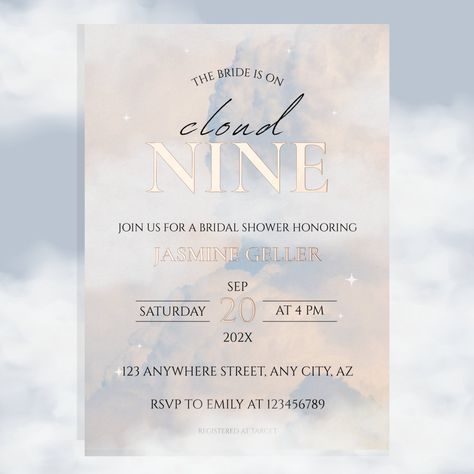 Bridal Shower Night Time, Cloud 9 Bridal Shower Invitation, Royal Bridal Shower Theme, She’s On Cloud 9, Bridal Shower On Cloud 9, Bridal Shower Cloud 9, Cloud Bridal Shower Theme, Cloud 9 Engagement, On Cloud 9 Theme