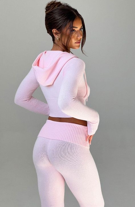 Elevate your off duty wardrobe with the Portia Knit Hoodie. This cropped hoodie features a fitted silhouette with a 2-way zipper and drawstring for the perfect fit. Complete your look with the matching Portia knit Pants.    Colour: Pink.  Cropped length.  Unlined.  Fitted.  Fitted sleeves with wide 2x2 rib cuff.  2-way functional exposed zipper down centre front.  2x2 rib hem.  Front drawstring.  Model is an XS and is wearing an XS.   Size: XS, S, M, L, XL, XXL Calm Outfits, Homecoming Dresses Corset, Slippers Outfit, Midi Dress Wedding Guest, Long Sleeve Homecoming Dresses, Split Long Dress, Homecoming Dresses Long, Fitted Sleeves, Maxi Dress Sale