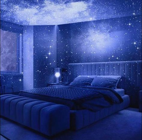 Denim Drift Bedroom, Moody Blue Bedroom, Blue Bedroom Inspirations, Magical Bath, Blue Bedroom Ideas, Blue Bedroom Design, Boy Bedroom Design, Dark Furniture, Dark Walls