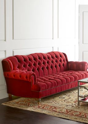 Cranberry sofa  *Love this Cranberry sofa, but I've heard that you have to be careful when decorating with red.  I think it would look great in so many of the living-rooms I've pinned. Sala Vintage, Mr Smith, Tufted Furniture, Red Couch, Velvet Furniture, Haute House, Velvet Couch, Red Sofa, Tufted Sofa