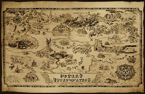 Video Game Map, Gaming Crafts, Zelda Map, Zelda Birthday, Antique World Map, Map Illustration, Fantasy Maps, Treasure Map, Art Carte