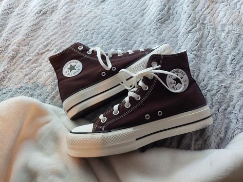 Platform Converse Brown, Brown Hightop Converse, Brown Platform Converse, Purple Converse High Tops, Converse Platform High Top, Platform High Tops, High Top Platform Converse, Converse Dainty, Converse Hightop