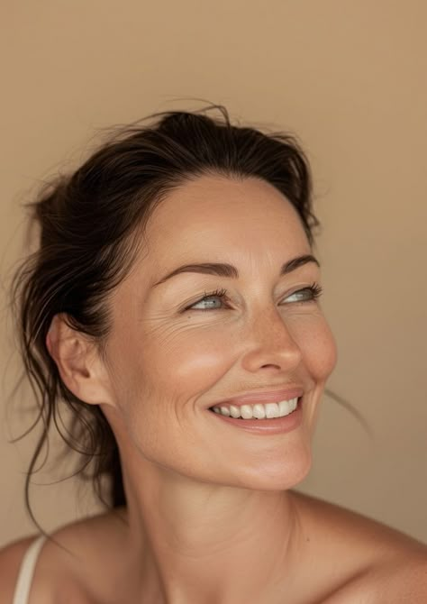 Middle age woman happy with no makeup smile portrait adult. | premium image by rawpixel.com / Pinn Woman No Makeup, Middle Aged Woman Aesthetic, Woman Middle Age, Pretty Middle Aged Woman, Middle Age Makeup, Woman In Her 40s, Middle Age Woman, Youthful Face, Buzz Cut For Men