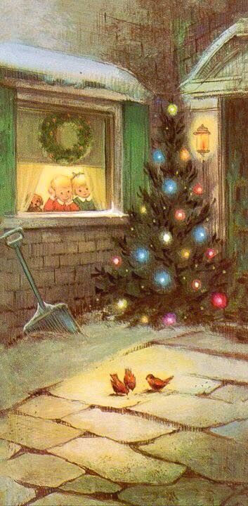 Looking Out Window, Vintage Christmas Greeting Cards, Vintage Christmas Images, Gifts For Boyfriend, Old Christmas, Christmas Gifts For Boyfriend, Christmas Greeting Card, Old Fashioned Christmas, Christmas Memory