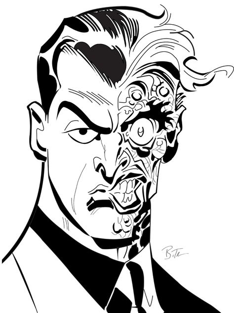 Two face vector, Originally drawn by Bruce Timm Two Face Batman, Batman Drawing, Gotham Villains, Comic Villains, Two Face, Univers Dc, Bruce Timm, Batman The Animated Series, Arte Dc Comics