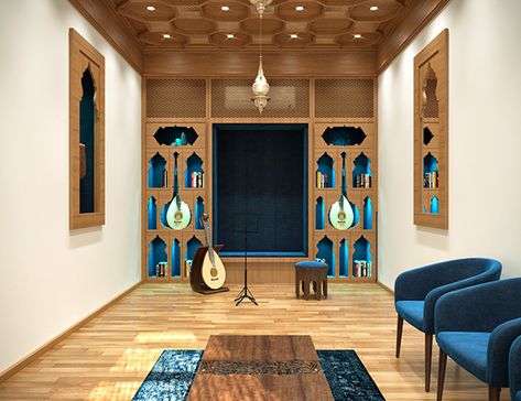 Interior design of Music institute on Behance Music Store Design Interior, Music Academy Interior Design, Music School Interior Design, Music Academy Design, Classical Music Room, Music Room Interior Design, Music Classroom Design, Music Interior Design, Music Store Design