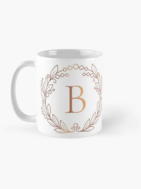 "Boho wreath with golden leaves and beads. Initial letter B. Luxury monogram." Mug by Annartlab | Redbubble Ceramic Fashion, Luxury Monogram, Monogram Coffee Mug, Monogram Mug, Boho Wreath, Letter F, Golden Leaves, Letter P, Letter J