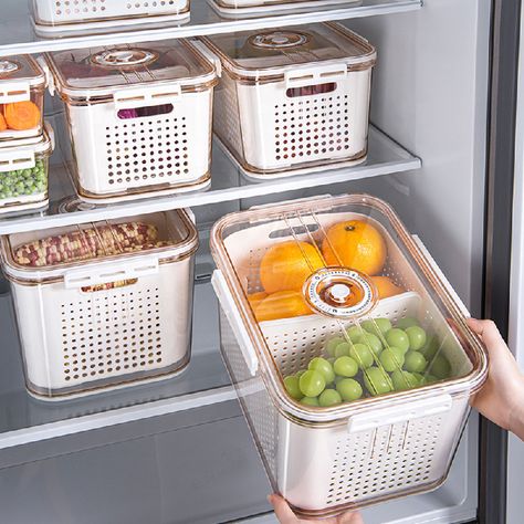 Organizer Fridge, Fridge Containers, Containers For Fridge, Fridge Organizer, First Apartment Essentials, Food Cart Design, Fruit And Vegetable Storage, Kitchen Cupboard Designs, Kitchen Organization Pantry