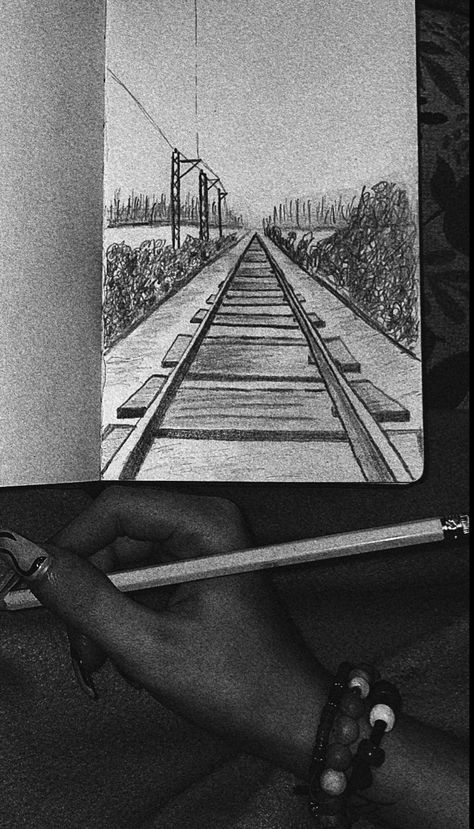 railroad drawing Train Track Drawing, Train Sketch Simple, Railroad Drawing, Train Drawing Sketches, Train Tracks Drawing, Easy Realistic Drawings, Train Drawings, Train Sketch, Train Tattoo