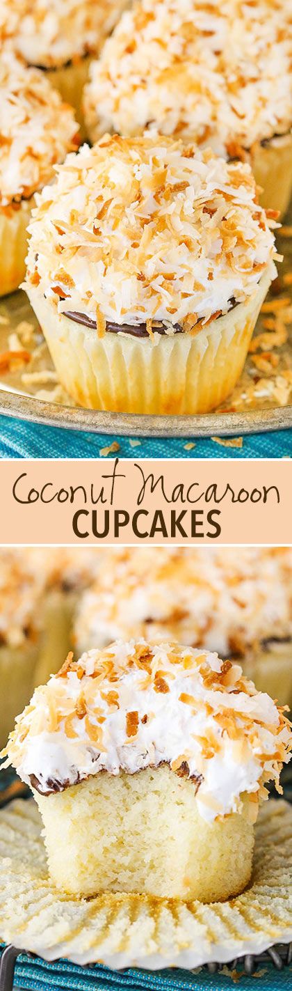 Coconut Macaroon Cupcakes! Full of coconut flavor with a coconut meringue frosting! So good! Macaroon Cupcakes, Cupcakes Coconut, Coconut Meringue, Dessert Coconut, Weight Watcher Desserts, Coconut Macaroon, French Baking, Coconut Cupcakes, Coconut Desserts