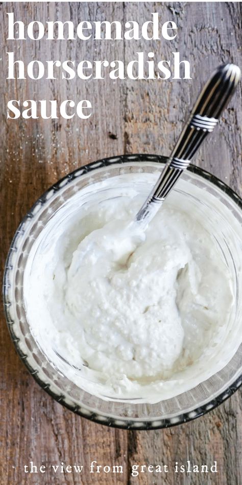 Creamy Homemade Horseradish Sauce with horseradish root and sour cream is the ultimate finishing touch for steaks, tenderloin, and roast beef. We love it on sandwiches, too! #horseradish #roastbeef #sauce #thanksgiving Horseradish Root Recipes, Horseradish Sauce For Steak, Homemade Horseradish Sauce, Horseradish Sauce Recipe, Homemade Horseradish, Deli Style Sandwiches, Horseradish Recipes, Creamy Horseradish Sauce, Fresh Horseradish