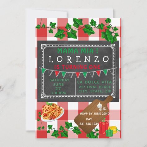 Italian 1st birthday Invitation | #italian #1stbirthday #first #redcheckered #pizza #party #picnic #food #invitation #chalkboard Party Picnic Food, Food Invitation, Italian Dinner Party, Italian Party, Italian Theme, Dinner Party Invitations, 1st Birthday Invitation, Italian Dinner, Mama Mia